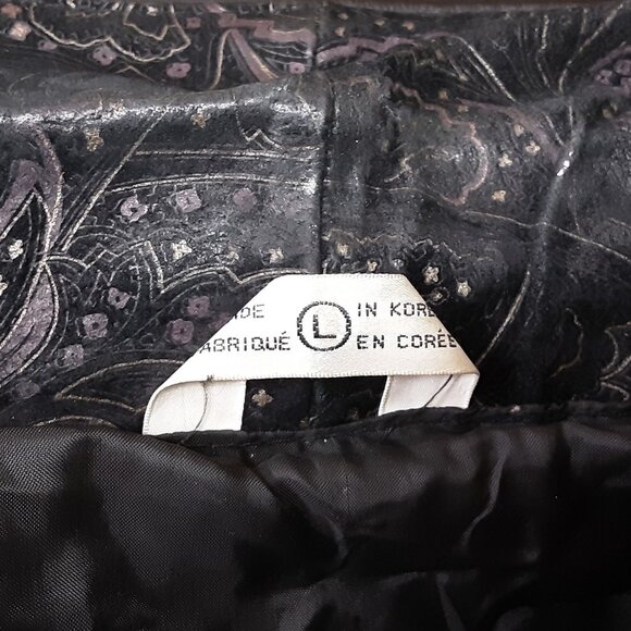 Vintage 1980s Paris Sport Club Paisley Leather Suede Jacket Womens L Black Korea - Picture 6 of 6